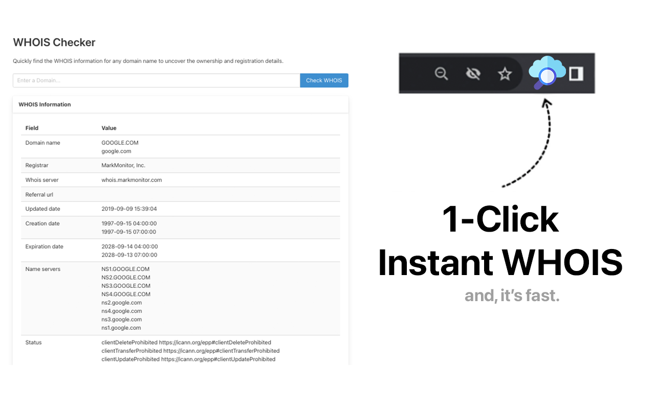 WHOIS Checker & Lookup Tool: Domain Name, Owner & Registration Check chrome谷歌浏览器插件_扩展第2张截图