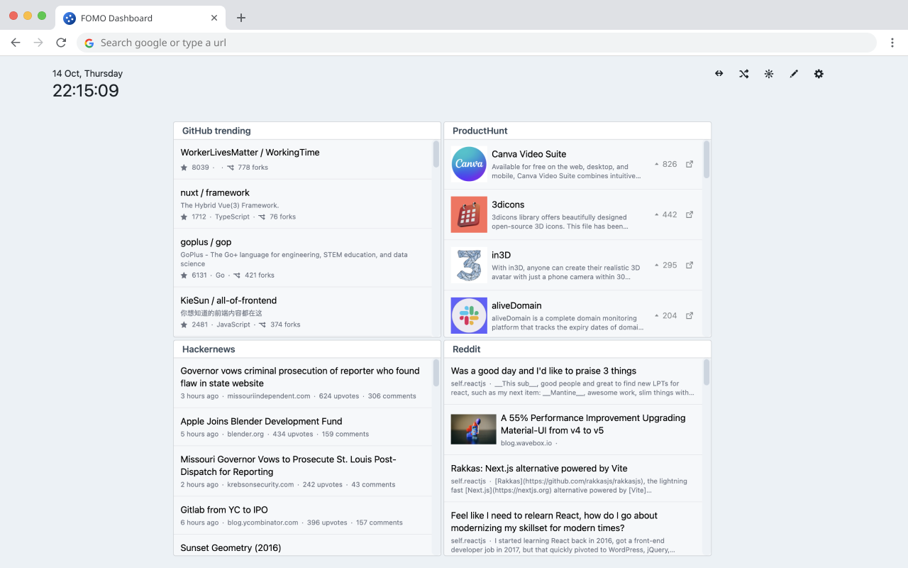 FOMO - A new-tab dashboard made for you chrome谷歌浏览器插件_扩展第3张截图