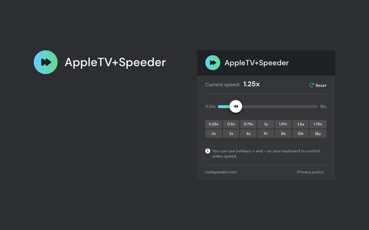 Apple TV Speeder: adjust playback speed chrome谷歌浏览器插件_扩展第1张截图