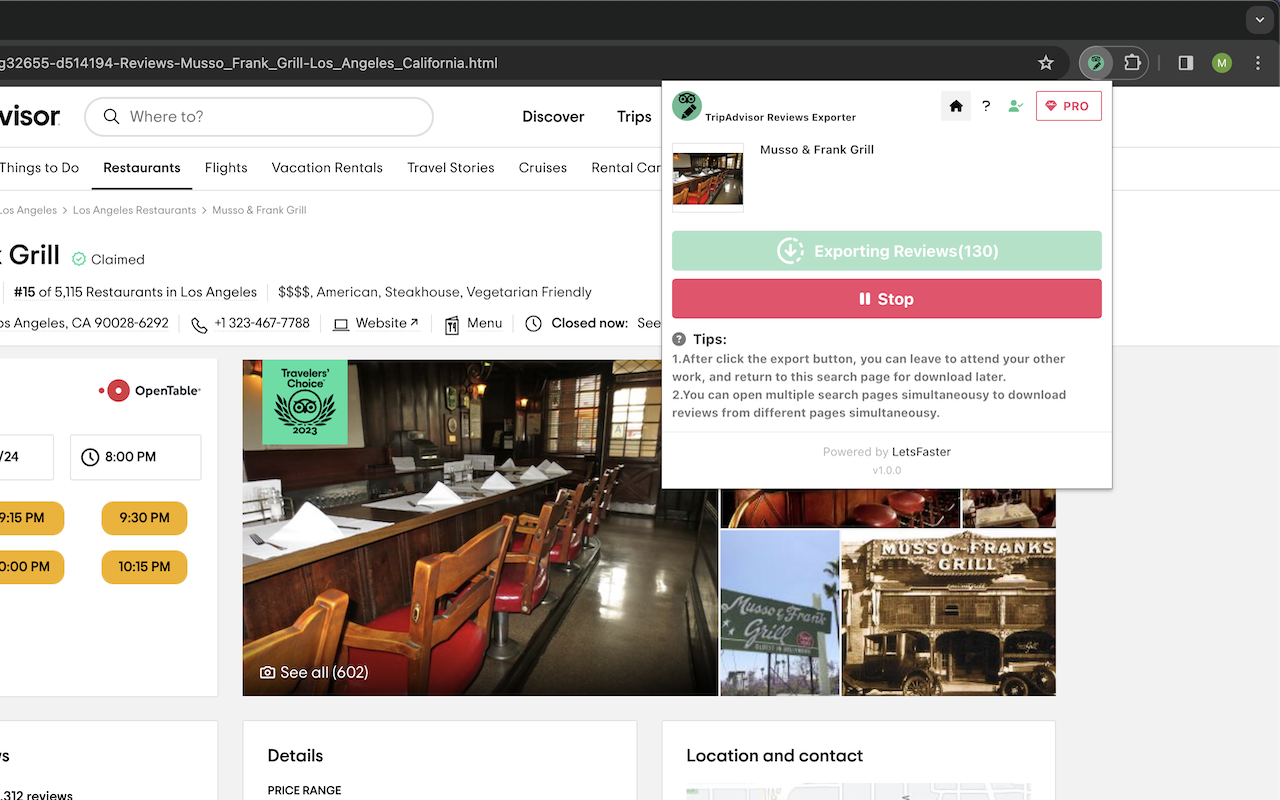 TripAdvisor评论下载 - 将评论导出为CSV chrome谷歌浏览器插件_扩展第3张截图