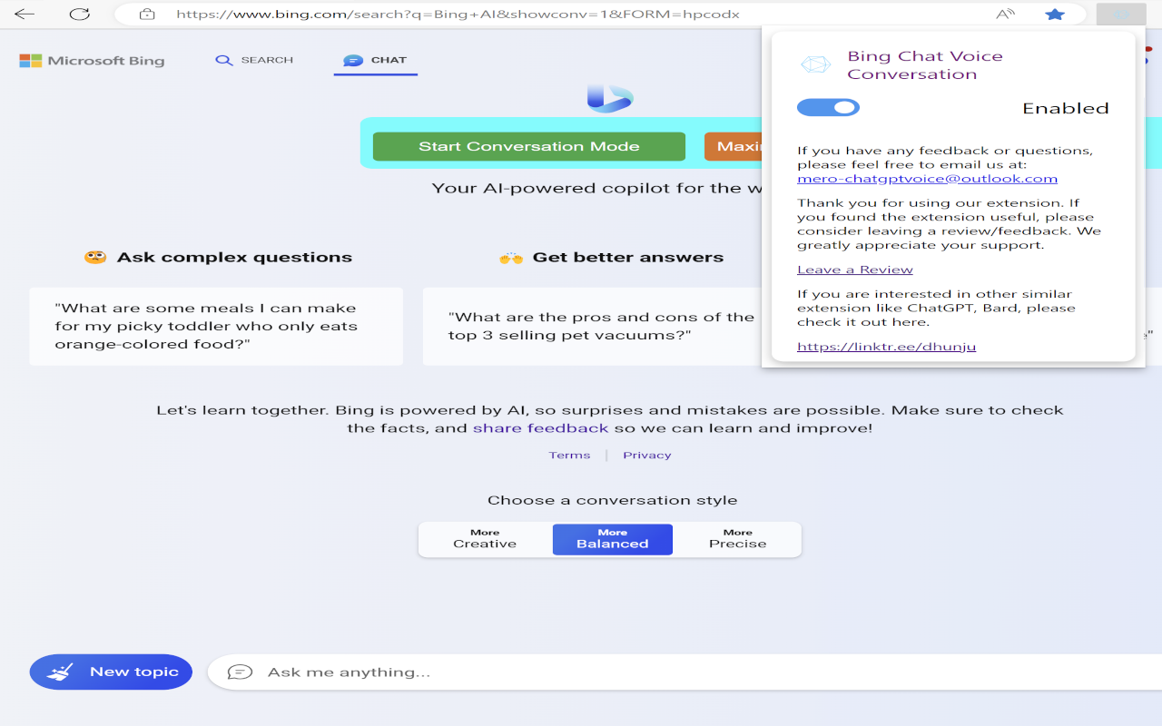 Two Way Voice for Bing AI chrome谷歌浏览器插件_扩展第1张截图