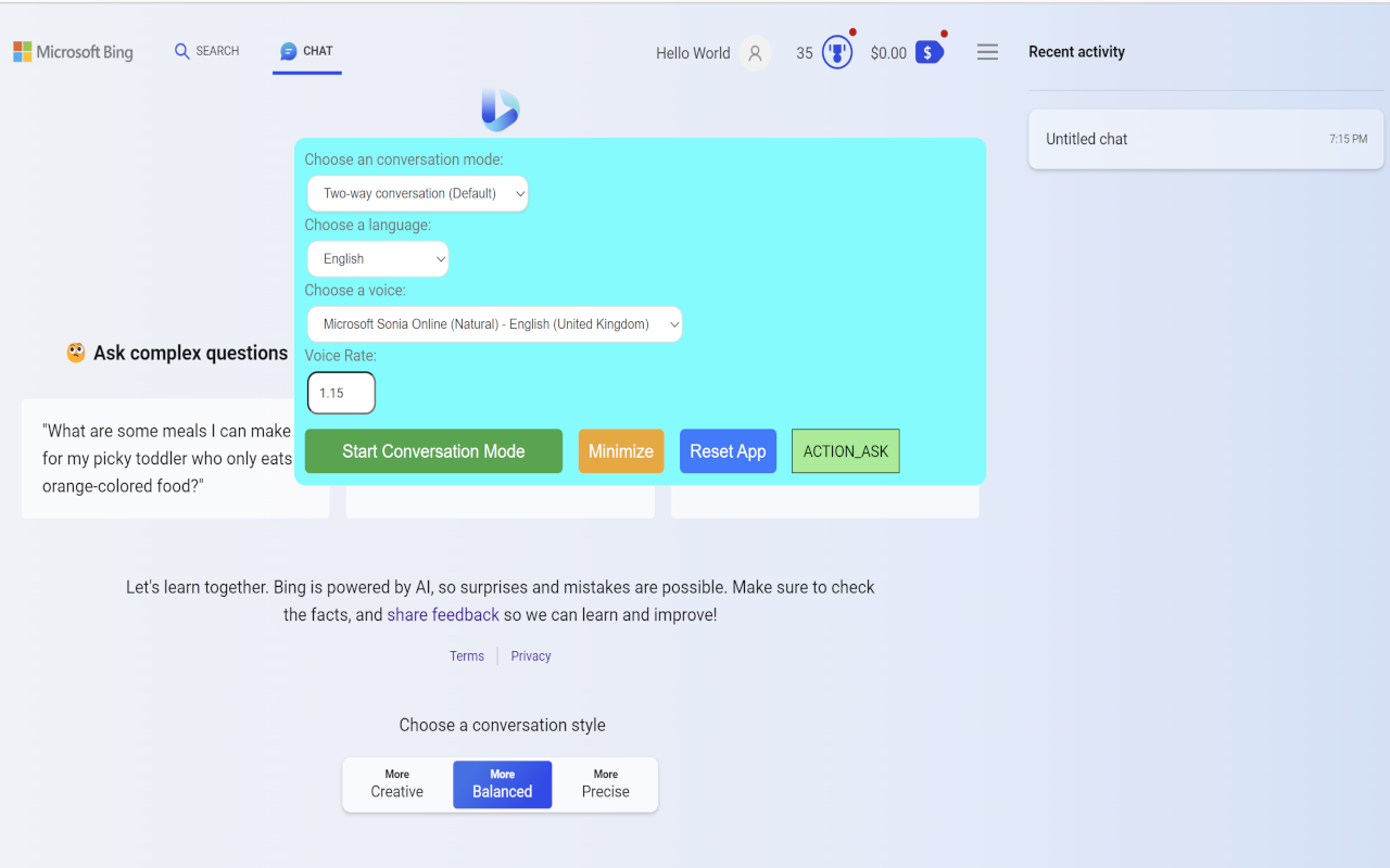 Two Way Voice for Bing AI chrome谷歌浏览器插件_扩展第2张截图