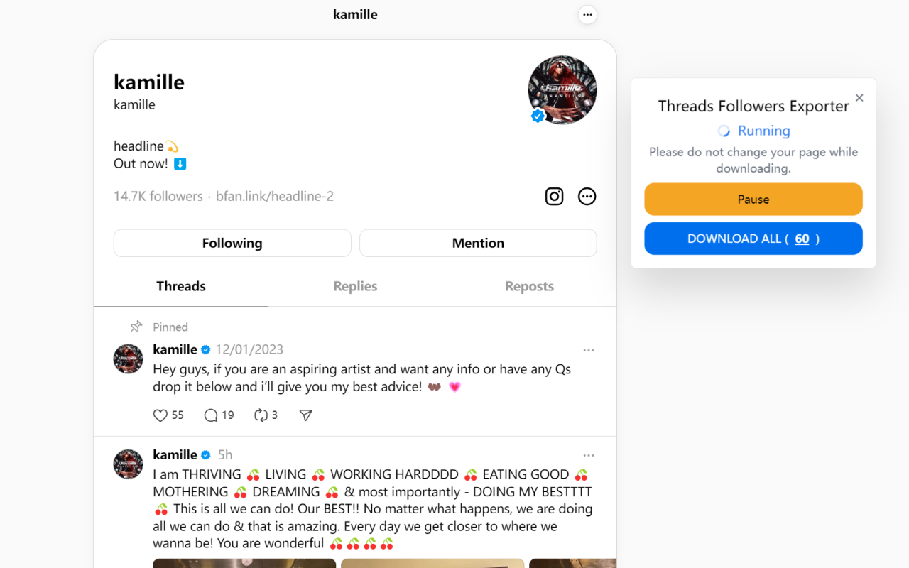 Threads粉丝导出器 chrome谷歌浏览器插件_扩展第3张截图