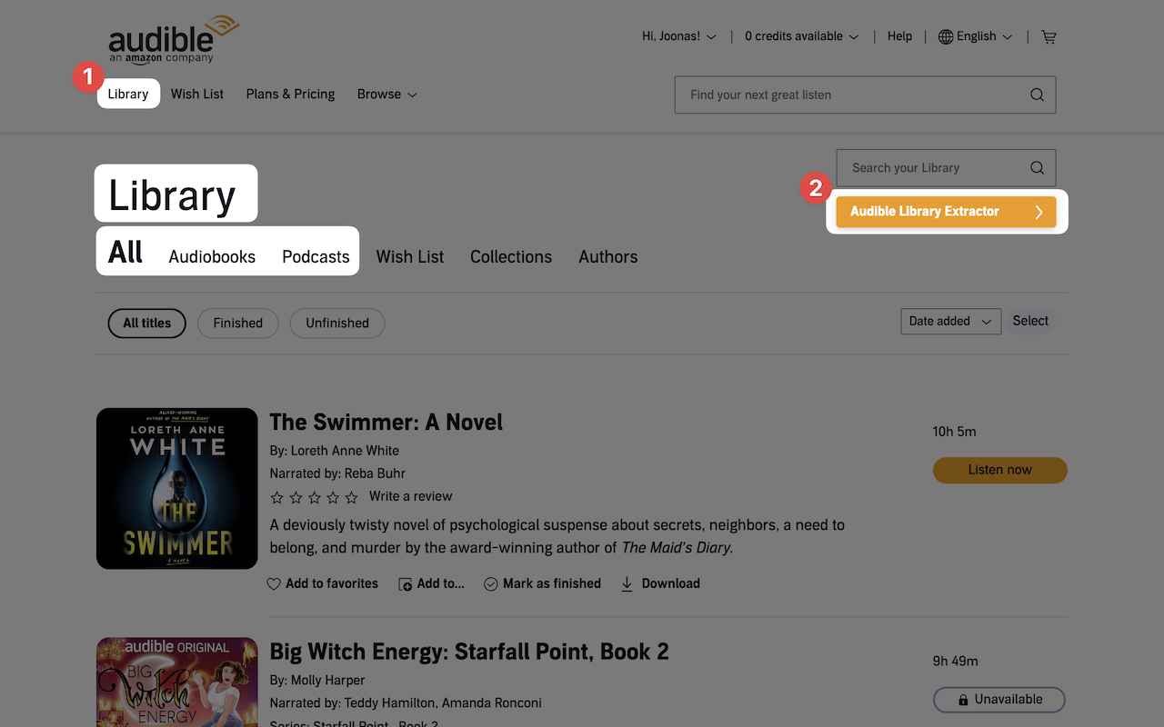 Audible Library Extractor chrome谷歌浏览器插件_扩展第1张截图