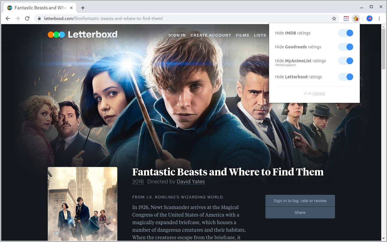 Hide ratings (IMDB,Goodreads,MyAnimeList,...) chrome谷歌浏览器插件_扩展第5张截图
