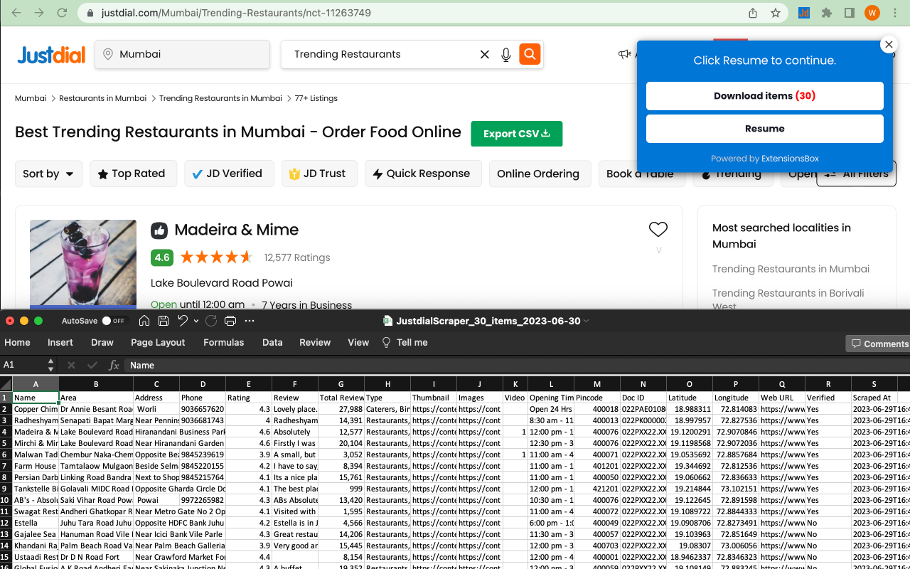 Justdial 数据抓取工具 chrome谷歌浏览器插件_扩展第3张截图