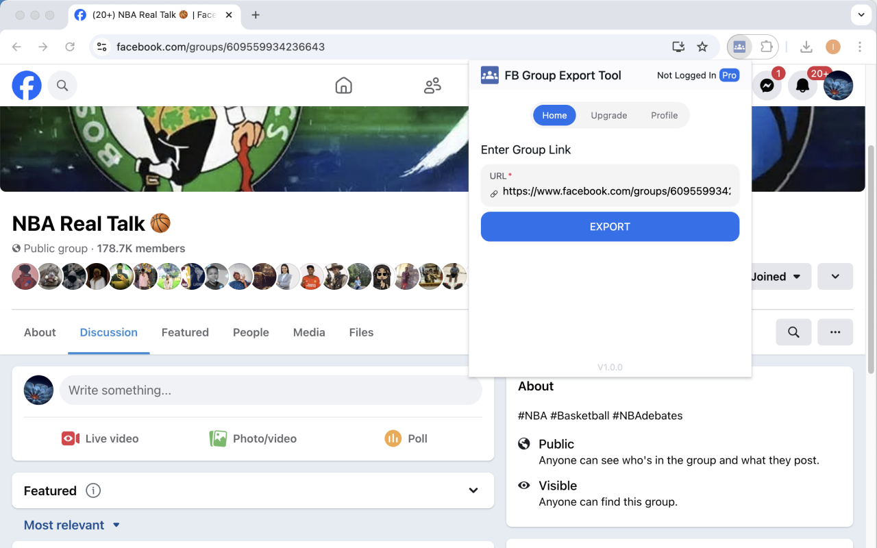 FB 群组导出工具 chrome谷歌浏览器插件_扩展第1张截图
