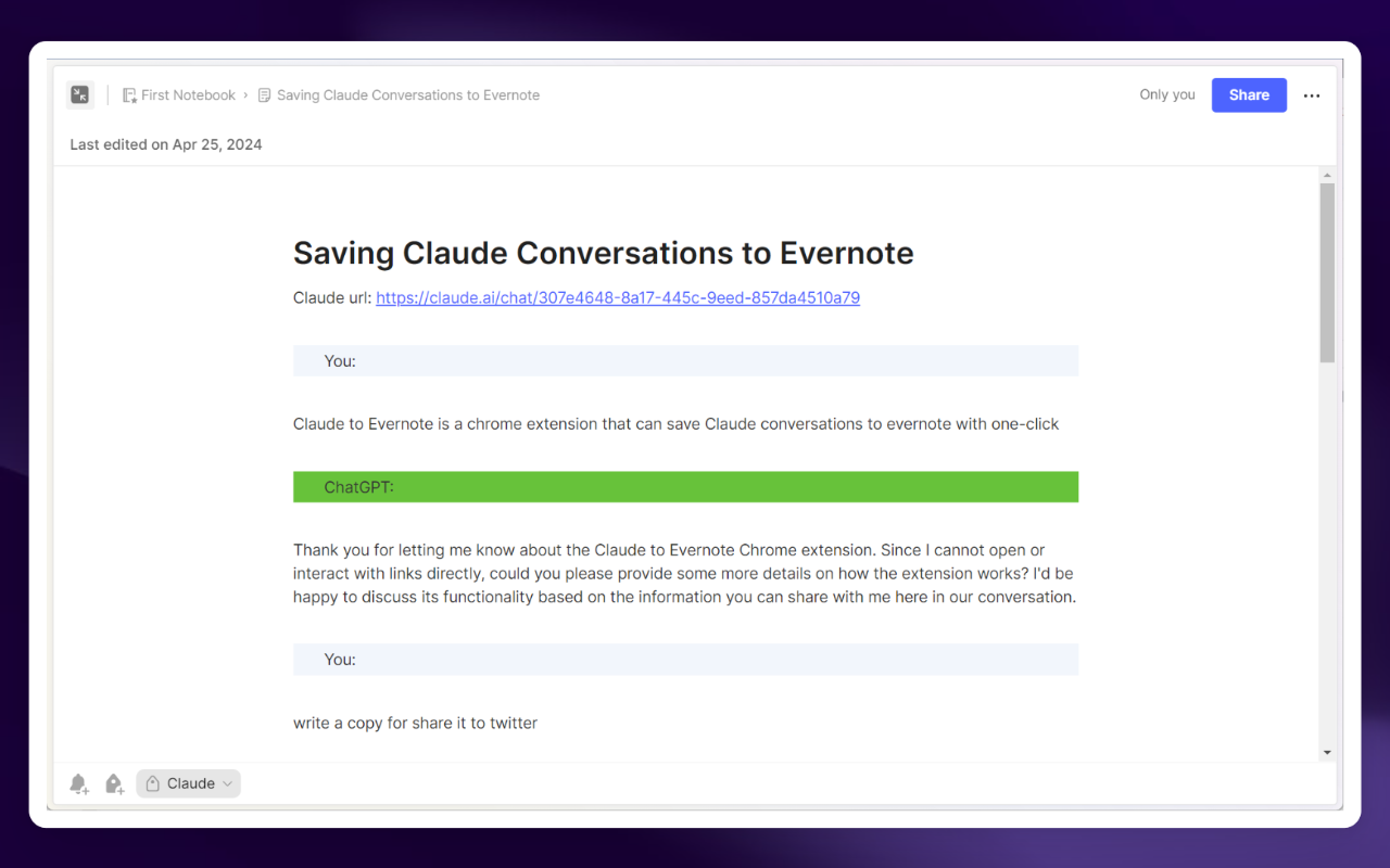 Claude to Evernote chrome谷歌浏览器插件_扩展第1张截图