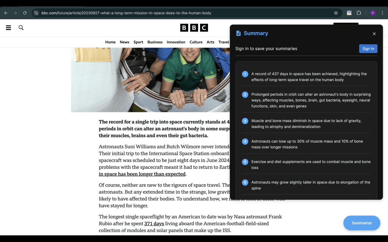 Summarize: AI-Powered Text Summary Tool chrome谷歌浏览器插件_扩展第2张截图