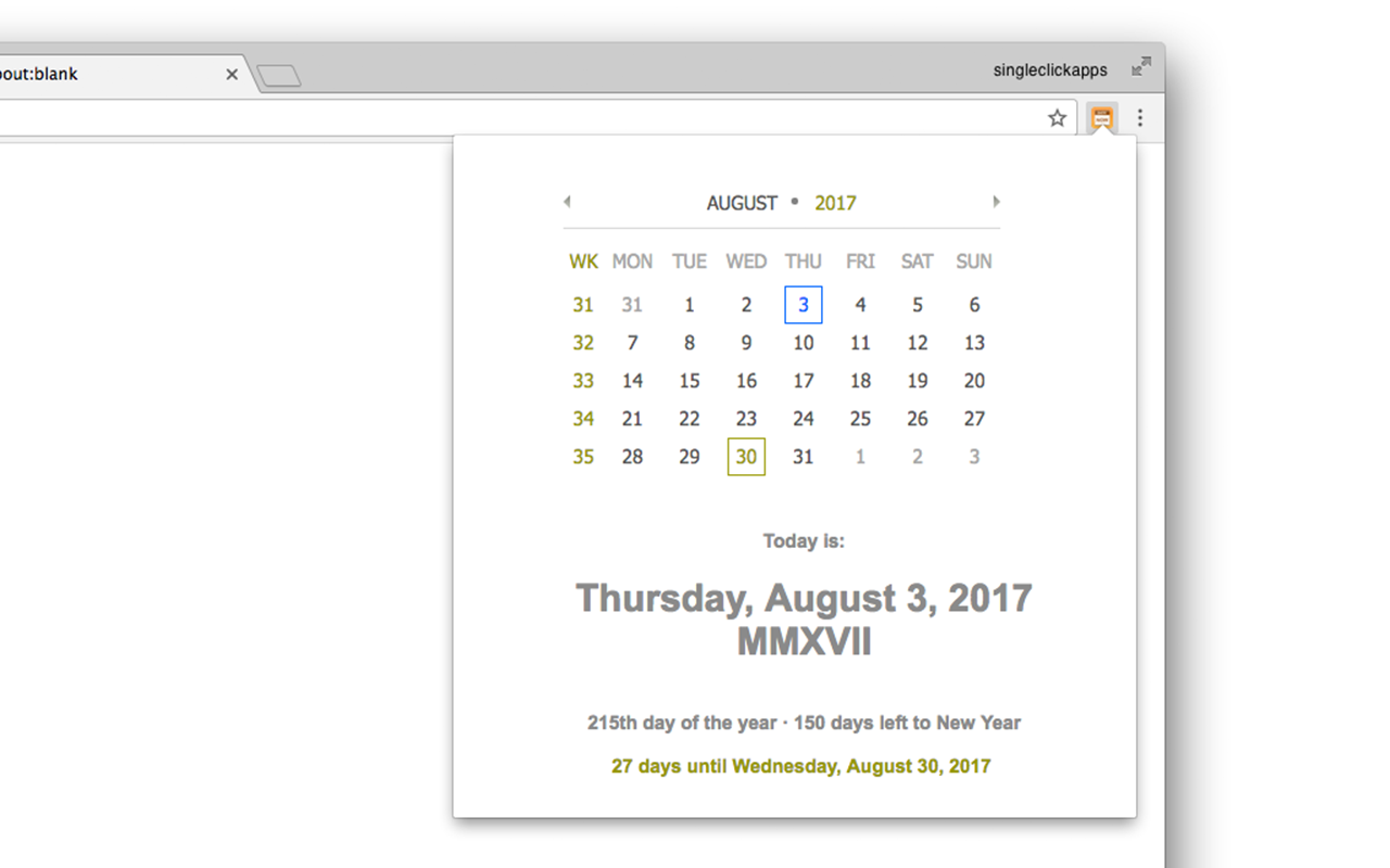 Today's Date chrome谷歌浏览器插件_扩展第1张截图
