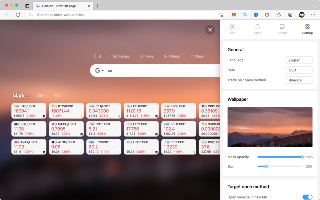 CoinTab 新标签页 chrome谷歌浏览器插件_扩展第1张截图