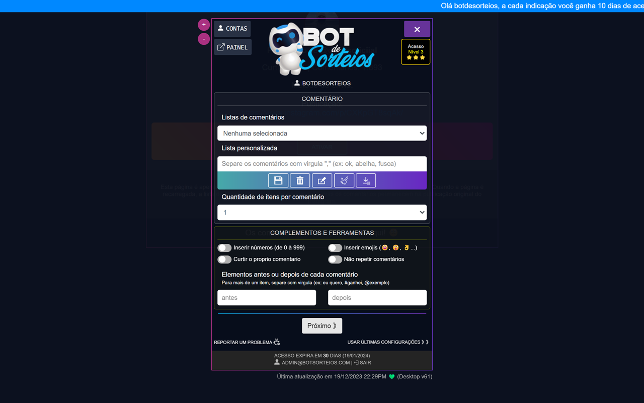 Robô de Comentários - Bot de Sorteios chrome谷歌浏览器插件_扩展第3张截图