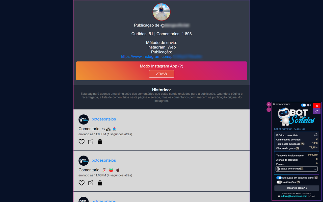Robô de Comentários - Bot de Sorteios chrome谷歌浏览器插件_扩展第5张截图