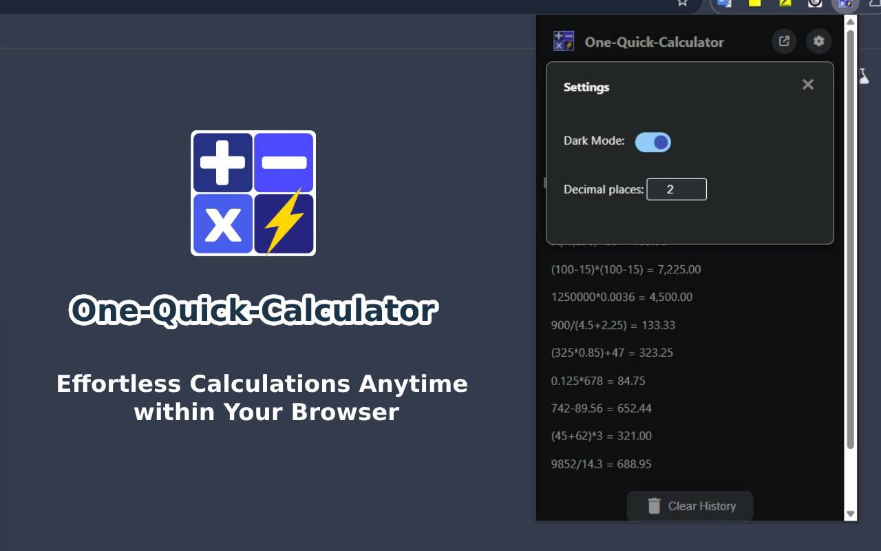 One Quick Calculator chrome谷歌浏览器插件_扩展第3张截图