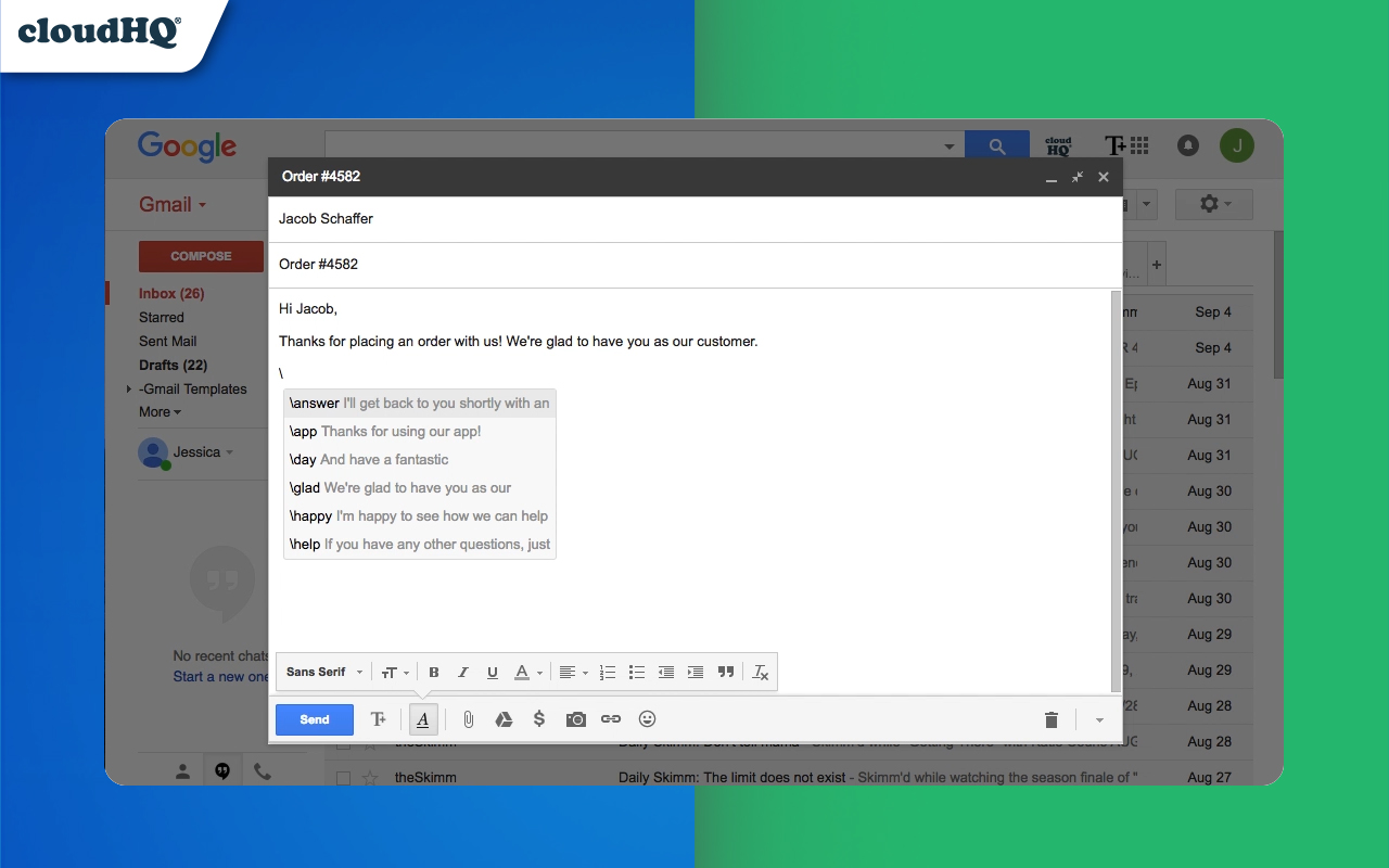 Gmail Snippets by cloudHQ chrome谷歌浏览器插件_扩展第1张截图