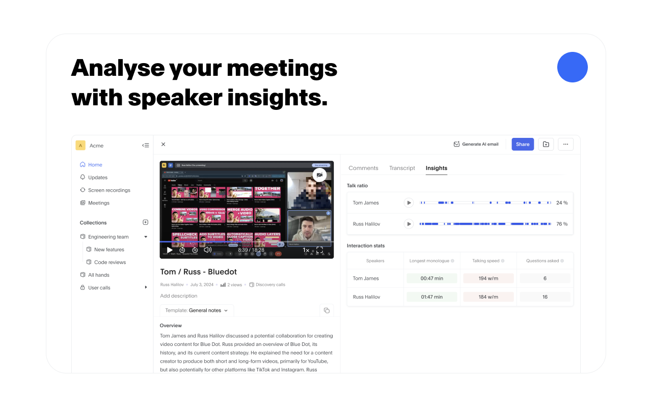 Bluedot: AI notetaker & Meeting Recorder chrome谷歌浏览器插件_扩展第4张截图