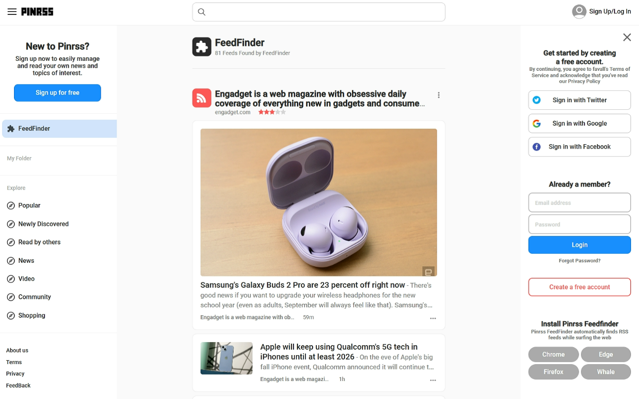 PinRSS Feed Finder chrome谷歌浏览器插件_扩展第1张截图