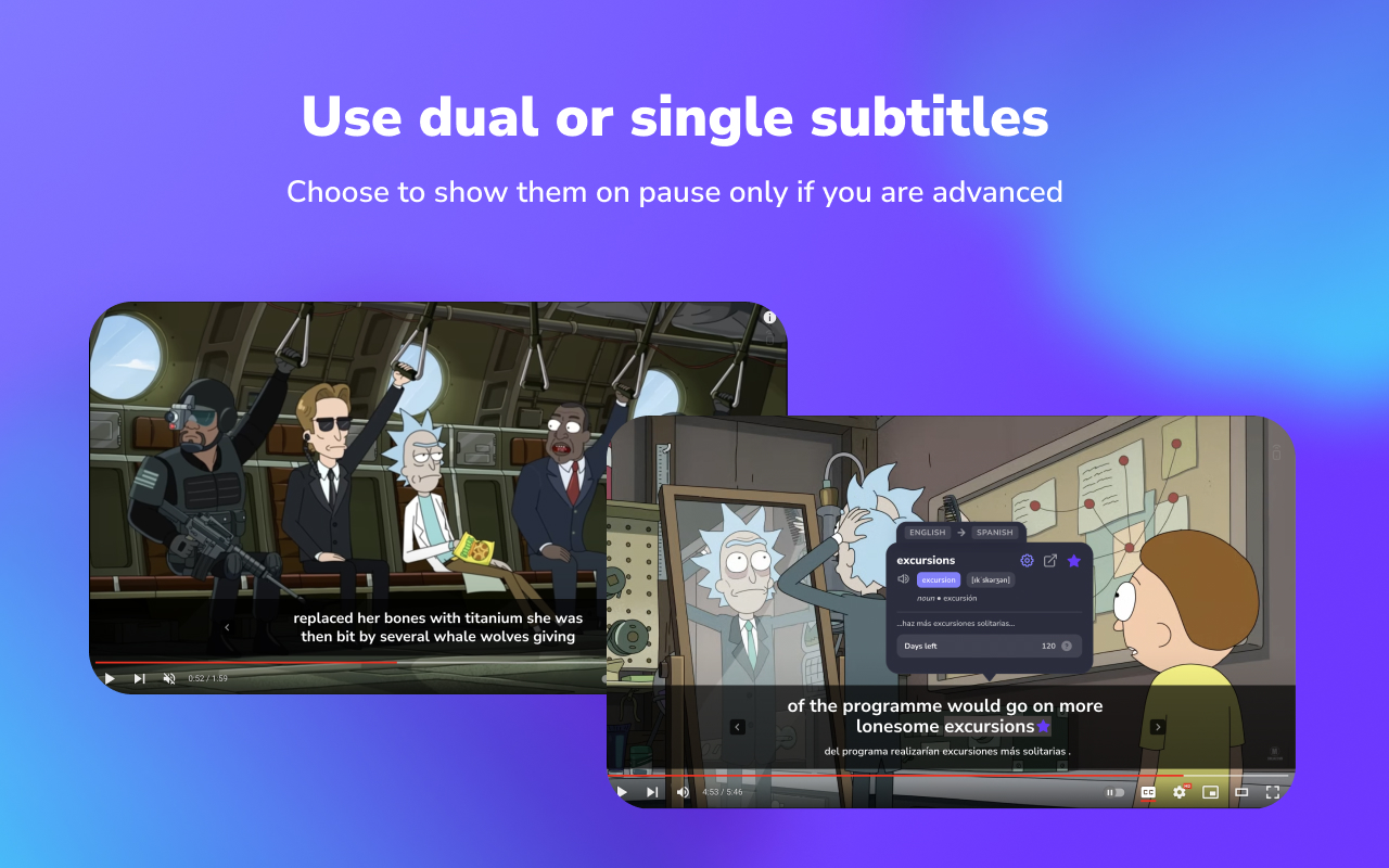 Interactive Dual Subs for Languages Learning chrome谷歌浏览器插件_扩展第4张截图