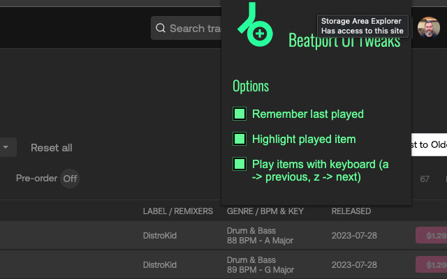 Beatport UI Tweaks chrome谷歌浏览器插件_扩展第1张截图