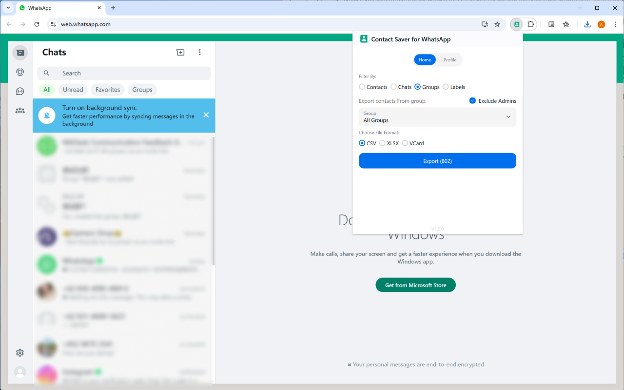 WhatsApp联系人保存工具 chrome谷歌浏览器插件_扩展第1张截图