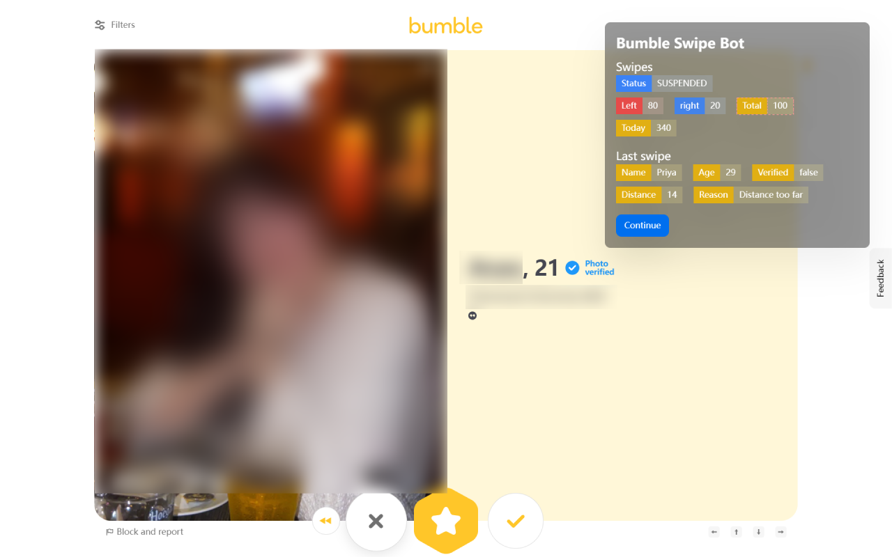 Bumble Swipe 机器人 - 自动筛选与滑动 chrome谷歌浏览器插件_扩展第3张截图