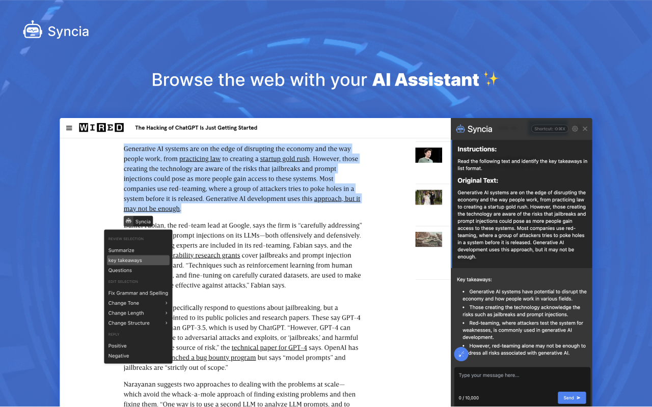 Syncia - Power of ChatGPT on any website chrome谷歌浏览器插件_扩展第1张截图