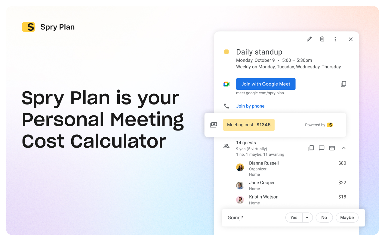 Spry Plan: Meeting Cost Calculator chrome谷歌浏览器插件_扩展第3张截图
