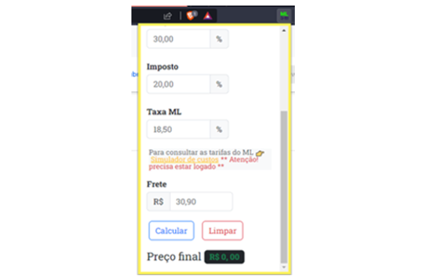 Calculadora de Preço Mercado Livre chrome谷歌浏览器插件_扩展第2张截图