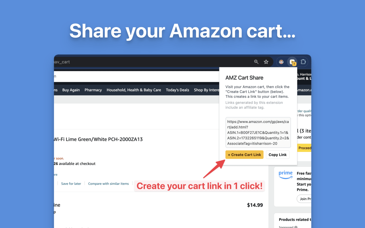 AMZ Cart Share: Share your Amazon cart in 1 click chrome谷歌浏览器插件_扩展第1张截图