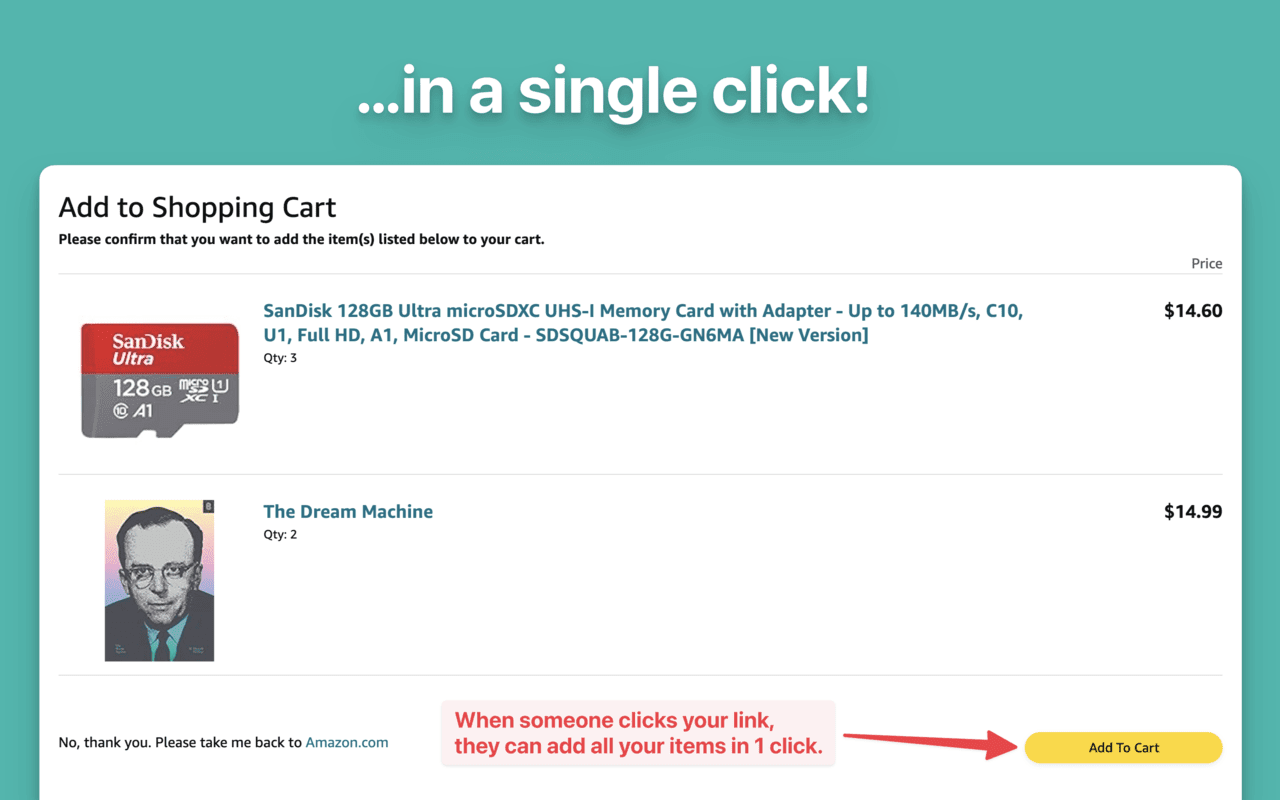 AMZ Cart Share: Share your Amazon cart in 1 click chrome谷歌浏览器插件_扩展第2张截图