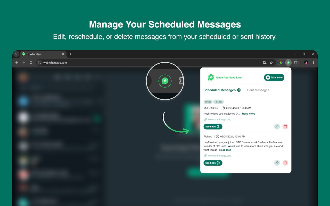Send Later for WhatsApp chrome谷歌浏览器插件_扩展第5张截图