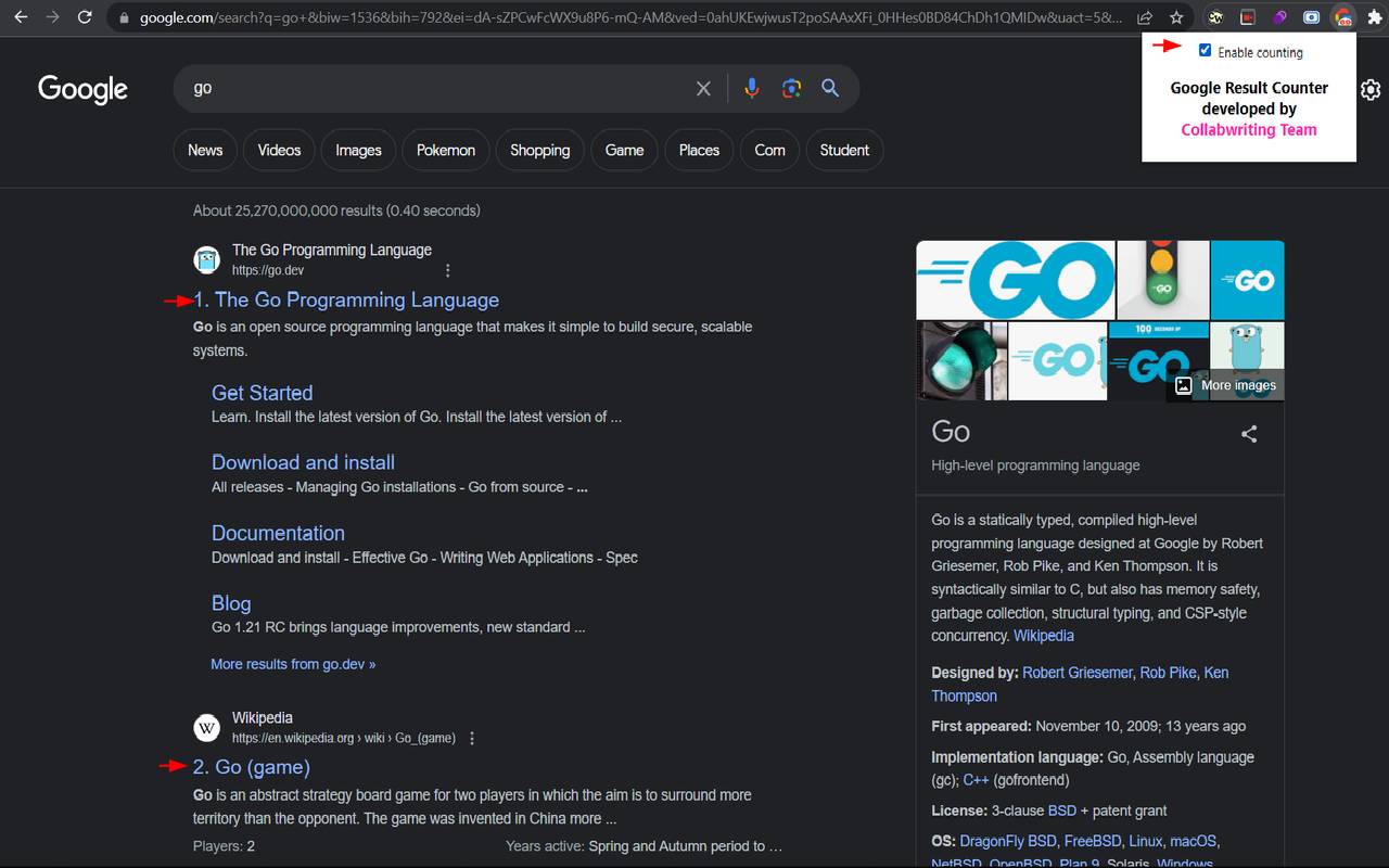 Google Result Counter chrome谷歌浏览器插件_扩展第1张截图