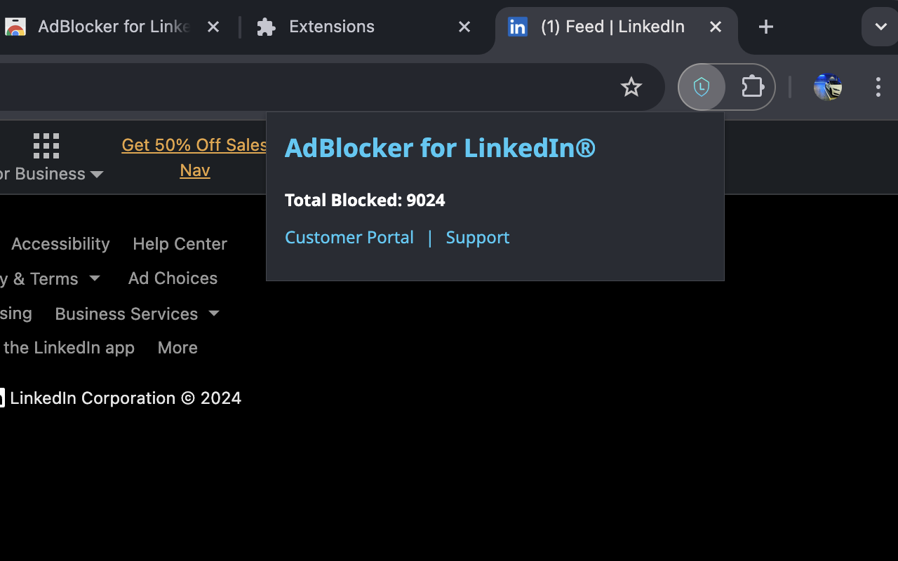 AdBlocker for LinkedIn® chrome谷歌浏览器插件_扩展第1张截图