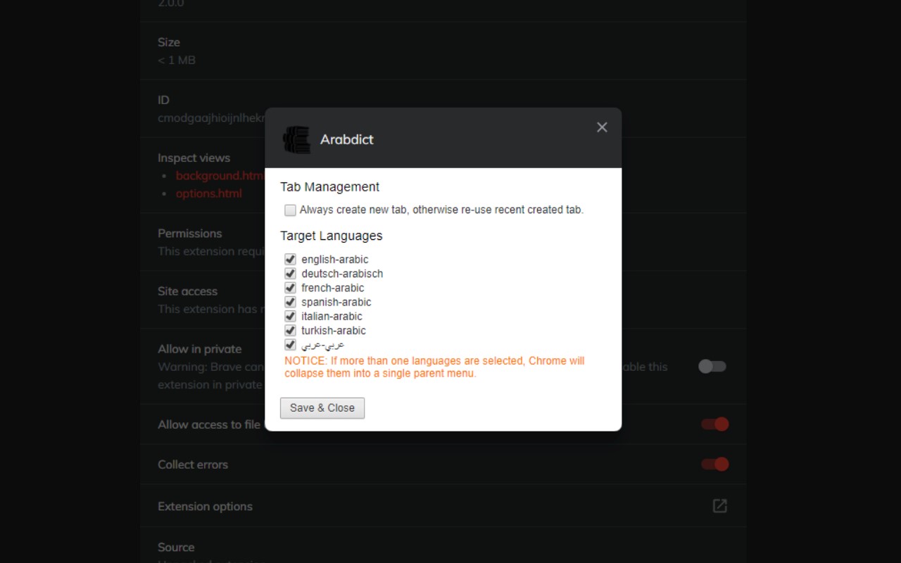 Arabdict chrome谷歌浏览器插件_扩展第3张截图