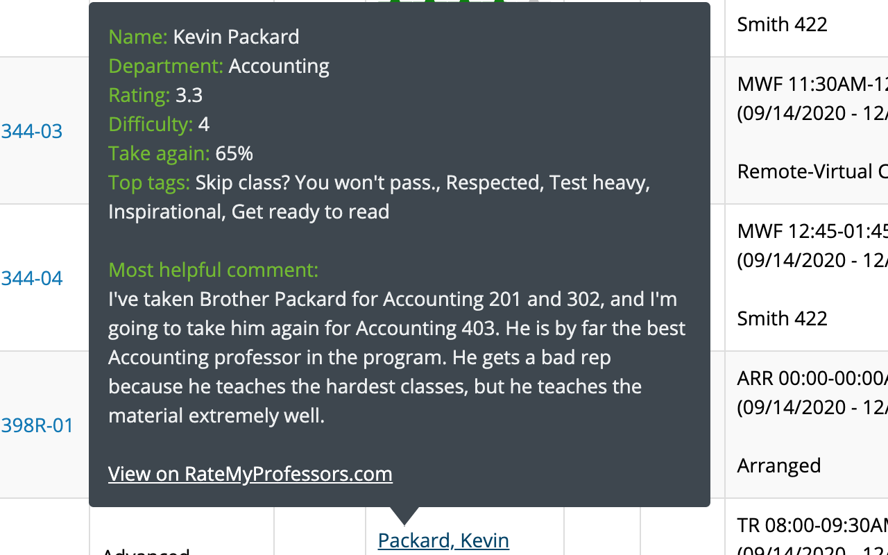 BYUI Professor Ratings chrome谷歌浏览器插件_扩展第1张截图