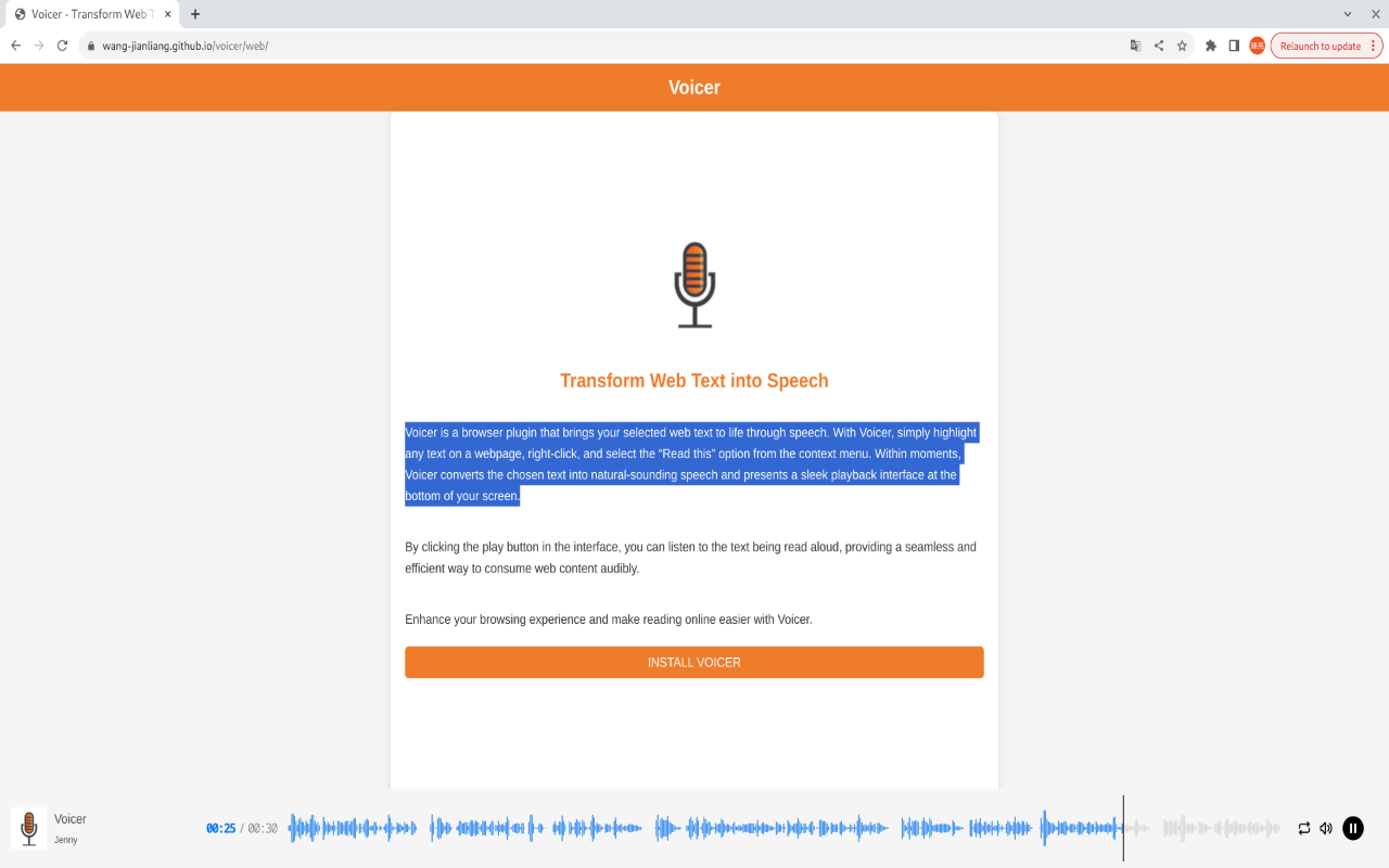 Voicer chrome谷歌浏览器插件_扩展第1张截图