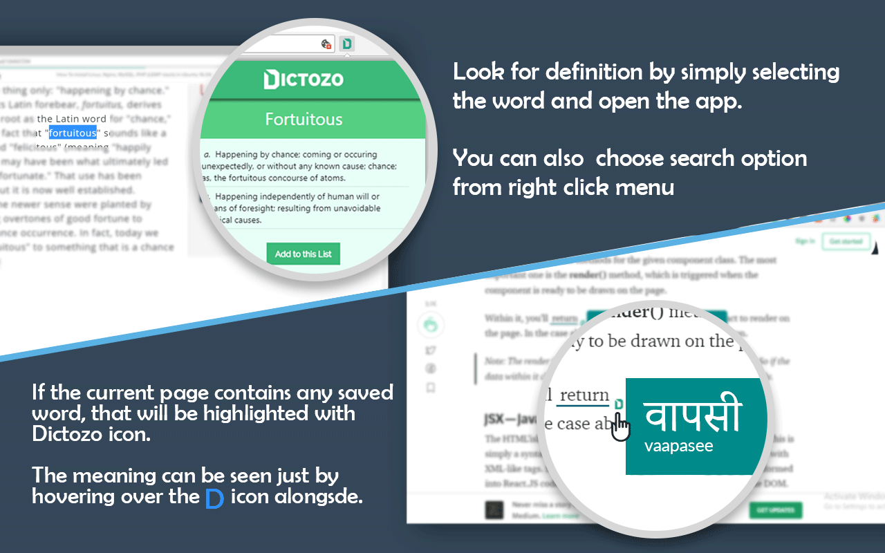 Dictozo - Save and Learn new words by auto-highlighting chrome谷歌浏览器插件_扩展第2张截图