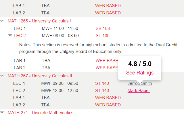 UCalgary Rate My Prof chrome谷歌浏览器插件_扩展第2张截图