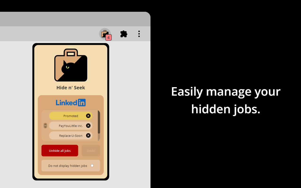 Hide n' Seek: Hide Promoted Jobs & Companies chrome谷歌浏览器插件_扩展第1张截图