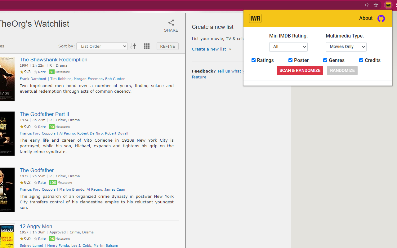 IMDB Watchlist Randomizer chrome谷歌浏览器插件_扩展第1张截图