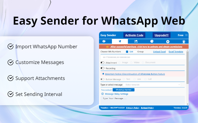WA Self Sender - WhatsApp 群发助手(Easy Sender) chrome谷歌浏览器插件_扩展第2张截图