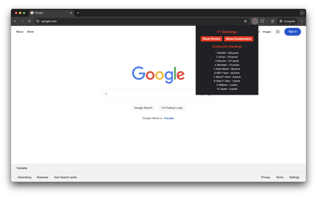 F1 Standings chrome谷歌浏览器插件_扩展第1张截图
