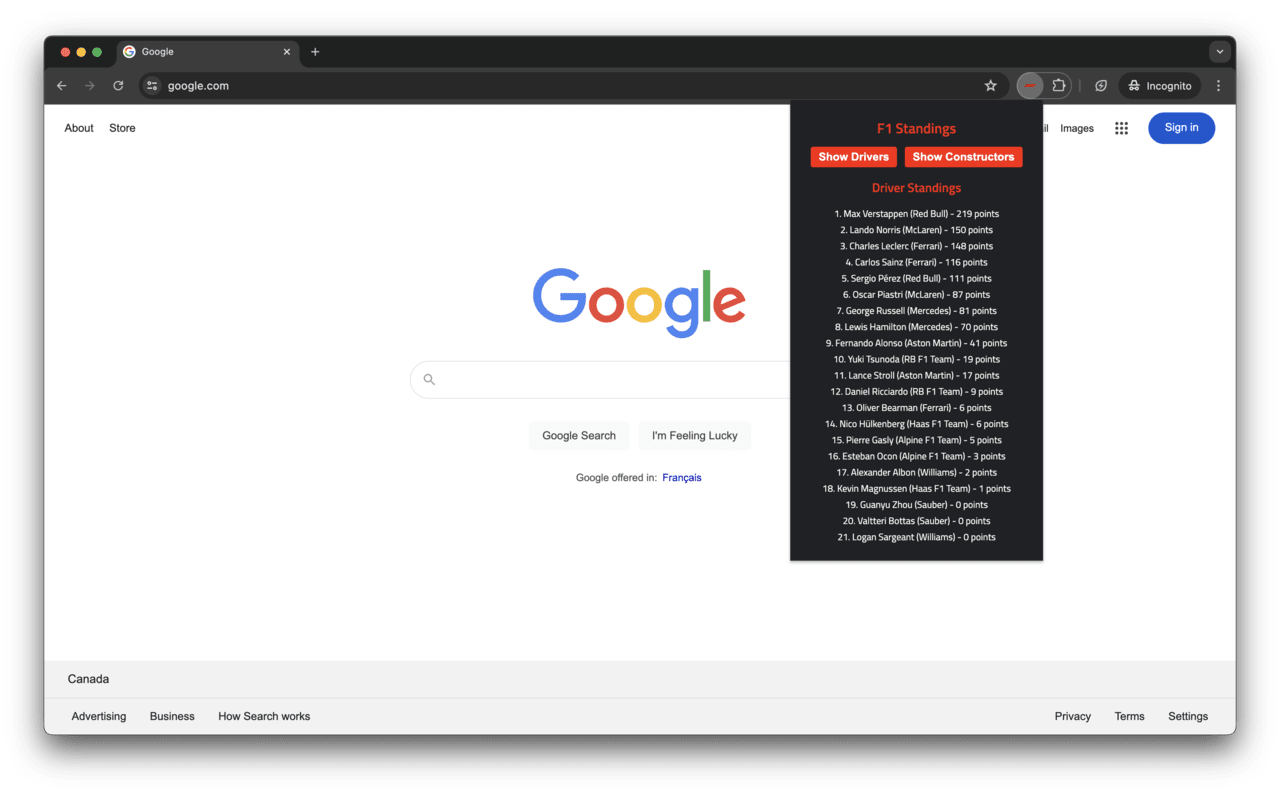 F1 Standings chrome谷歌浏览器插件_扩展第2张截图