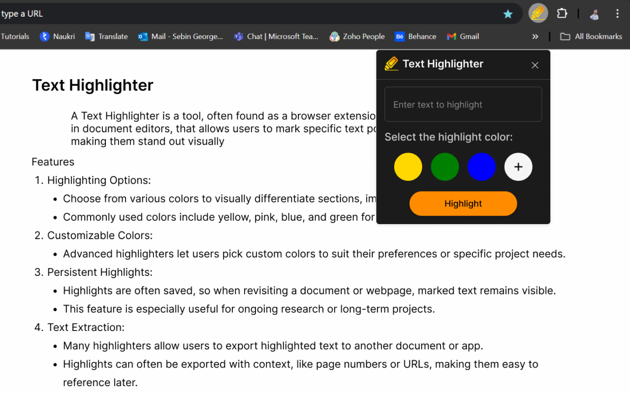 Text Highlighter chrome谷歌浏览器插件_扩展第1张截图