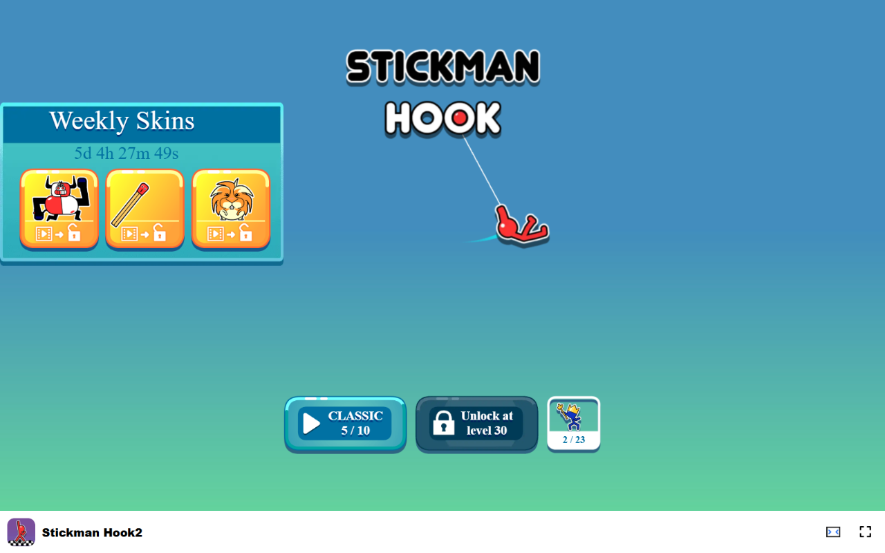 Stickman Hook2 在浏览器中游戏 - 免费且离线可用 chrome谷歌浏览器插件_扩展第1张截图