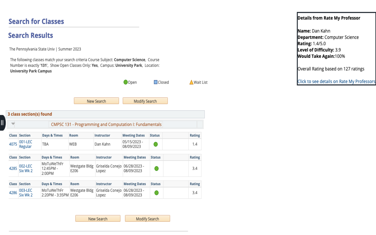 Rate My Professor - Penn State chrome谷歌浏览器插件_扩展第2张截图