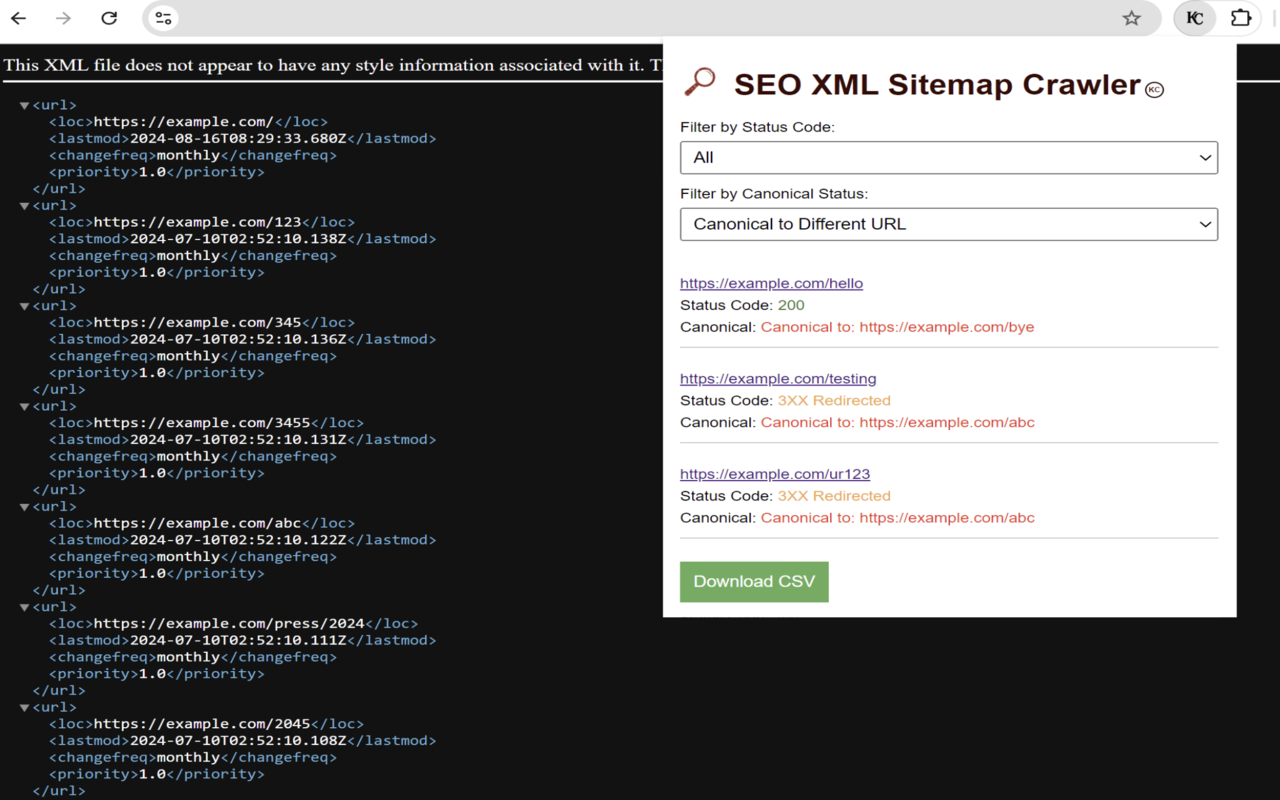 SEO XML Sitemap Crawler (Status Code & Canonical Tag) chrome谷歌浏览器插件_扩展第4张截图