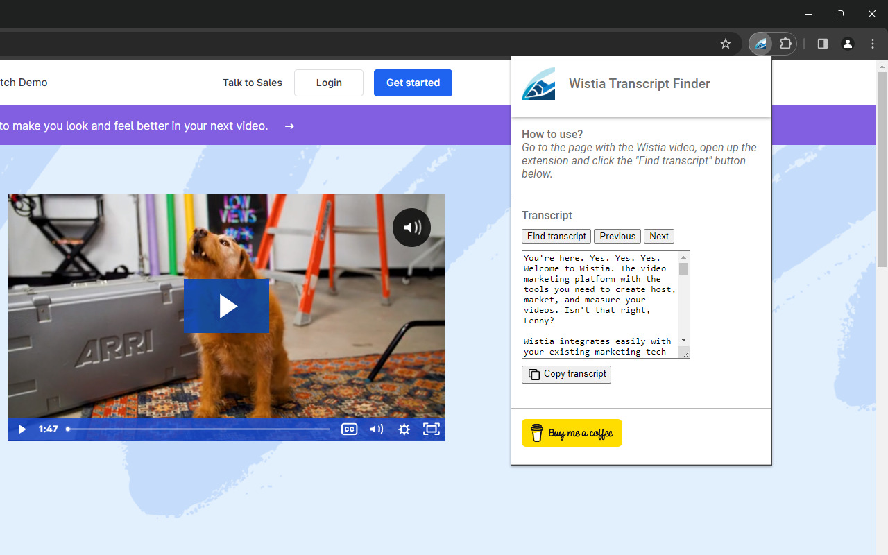 Wistia Transcript Finder chrome谷歌浏览器插件_扩展第1张截图