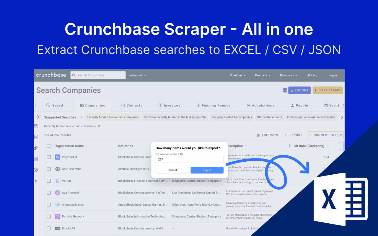 Crunchbase Scraper: Export Crunchbase search chrome谷歌浏览器插件_扩展第3张截图