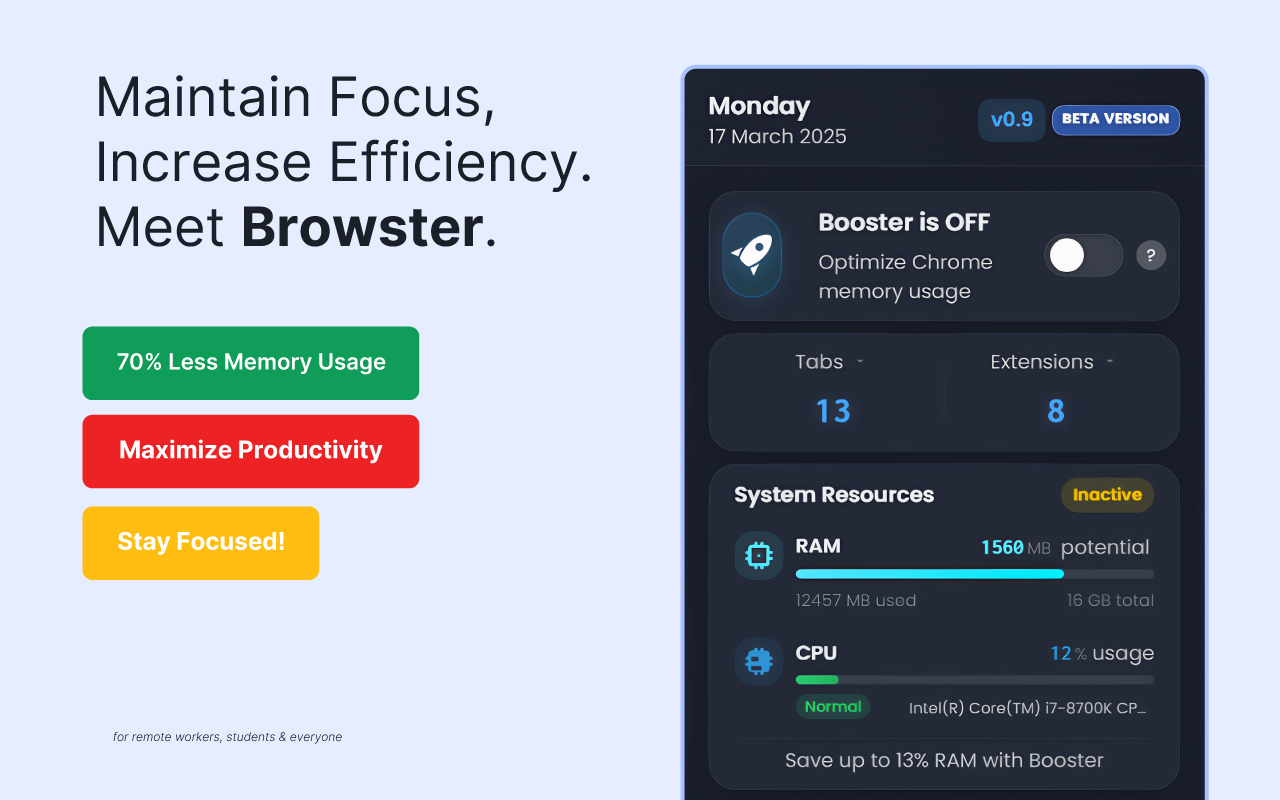 Browster: Tab Freezer & Memory Optimizer for Chrome chrome谷歌浏览器插件_扩展第1张截图